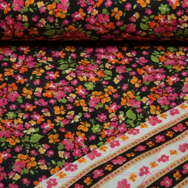 Gesteppter Jackenstoff Doubleface Kleine Blüten Schwarz