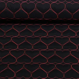 Gesteppter Jackenstoff Herzen Abgesteppt Schwarz