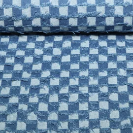 Hosenjeans Jacquard Karo Used Look Blau