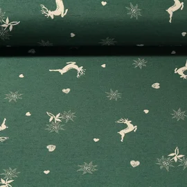 Jacquard Canvas - Landhaus Doubleface Hirsche Grün Beige