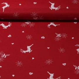 Jacquard Canvas - Landhaus Doubleface Hirsche Rot Beige