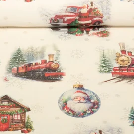 Jacquard-Canvas Weihnachtsmann Leinenlook Lurex Ecru Gold 