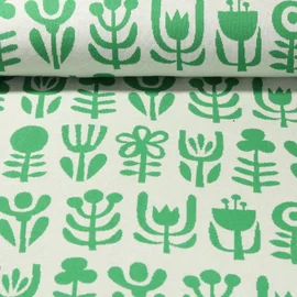 Jacquard Jersey "Diversity" Ecru Grün