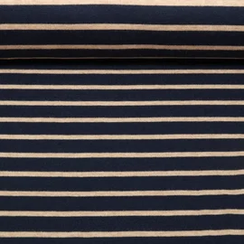 Jacquard Strickjersey Streifen Navy Beige