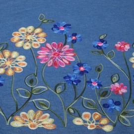 Jeans B-Trendy Bordüre Stickerei Aqua Blüten Blau