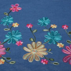 Jeans B-Trendy Bordüre Stickerei Blumen Blau
