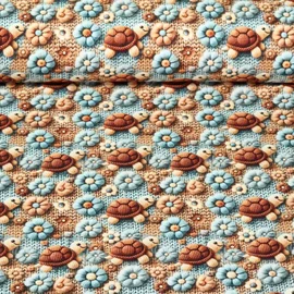 Jersey  3D Strickoptik Schildkröten Braun