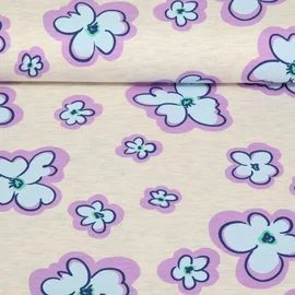 Jersey Blüten Ecru Melange