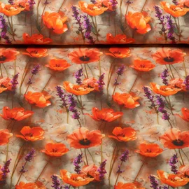 Jersey Digitaldruck 3D Mohnblumen Taupe