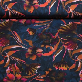 Jersey Digitaldruck Aquarellblumen Navy