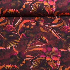 Jersey Digitaldruck Aquarellblumen Weinrot