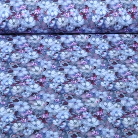 Jersey Digitaldruck Blüten Jeansblau