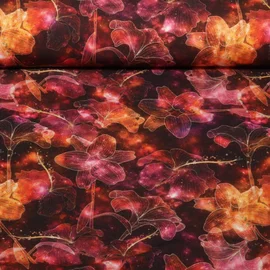 Jersey Digitaldruck Blüten Multicolor Burgund