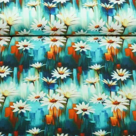 Jersey Digitaldruck Blumen Margeriten Petrol