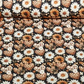 Jersey Digitaldruck Leoherzen Blüten Schwarz