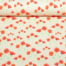 Jersey Digitaldruck Mohnblumen Beige