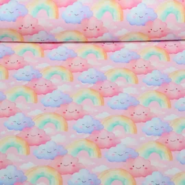Jersey Digitaldruck Wolken Regenbögen Rosa