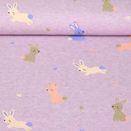 Jersey Hasen Herzen Lila Melange