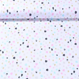 Jersey Kleckse Glitzer Weiß Türkis