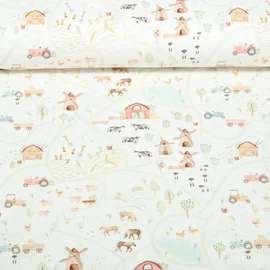 Jersey Little Jax Digitaldruck Kleiner Bauernhof Ecru