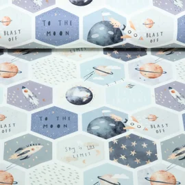 Jersey Little Jax Digitaldruck Weltraumraketen Ecru Blau