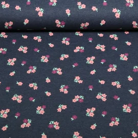 Jersey Mille Fleur Blumen Blau Melange