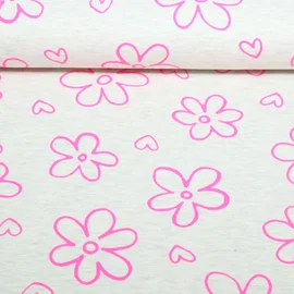 Jersey Neon Blumen Hellgrau Melange