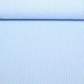 Jersey Seersucker Streifen Hellblau Weiß