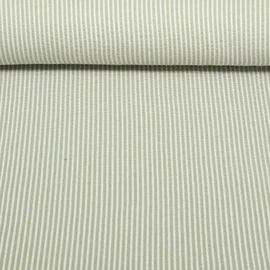 Jersey Seersucker Streifen Khaki Weiß