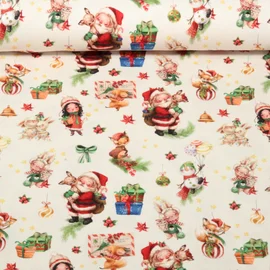 Jersey Weihnachtsmann Und Tiere Ecru