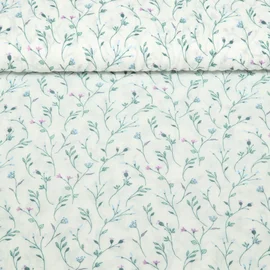 Kleider und Blusenstoff Crash Blümchen Weiß Petrol