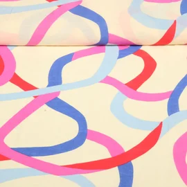 Kleider und Blusenstoff Linien Ecru Blau