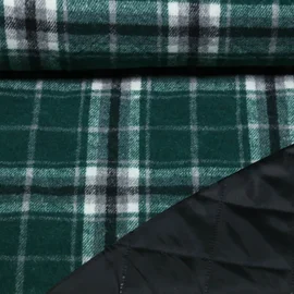 Mantelstoff Jacquard Karo Petrolgrün