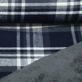 Mantelstoff Tweed Karo Navy mit Fellabseite