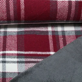 Mantelstoff Tweed Karo mit Fellbabseite Bordeaux