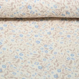 Musselin Extrabreit Blumen Ecru Blau 