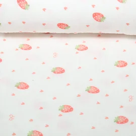 Musselin Extrabreit Erdbeeren Weiß 