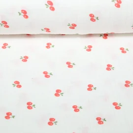Musselin Extrabreit Kirschen Weiß 