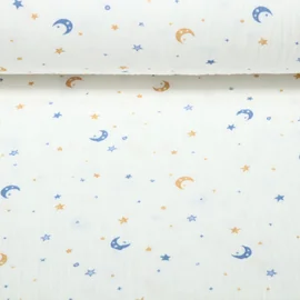 Musselin Extrabreit Mond und Sterne Weiß 