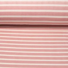 Nickistoff Velours Streifen Altrosa Ecru