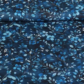 Popeline Blumenzweige Blau