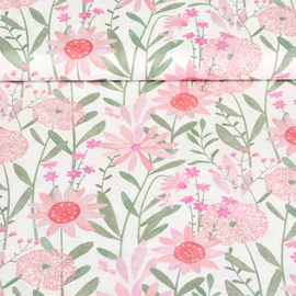 Popeline Sommerblumen Weiß