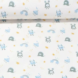 Regenjackenstoff Kleine Monster Ecru