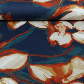 Romanit Jersey Große Blumen Navy Ziegelrot