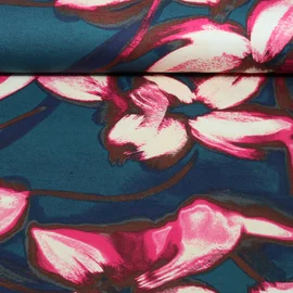 Romanit Jersey Große Blumen Petrol Pink