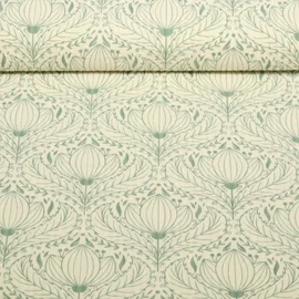 Seersucker Blüten Ecru Grün