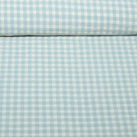 Seersucker Karo Eisblau Ecru