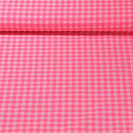 Seersucker Karo Klein Neon Rosa
