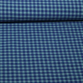 Seersucker Karo Marine Hellblau