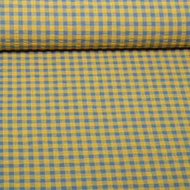 Seersucker Karo Ockergelb Blau